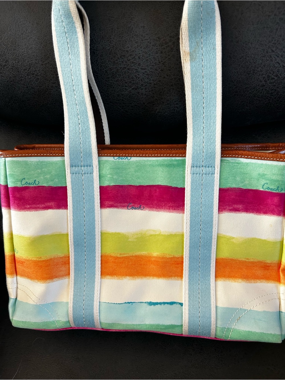 Coach Hampton Stipe Watercolor Canvas Tote in Pastel Rainbow Style 10067 - Picture 2 of 7
